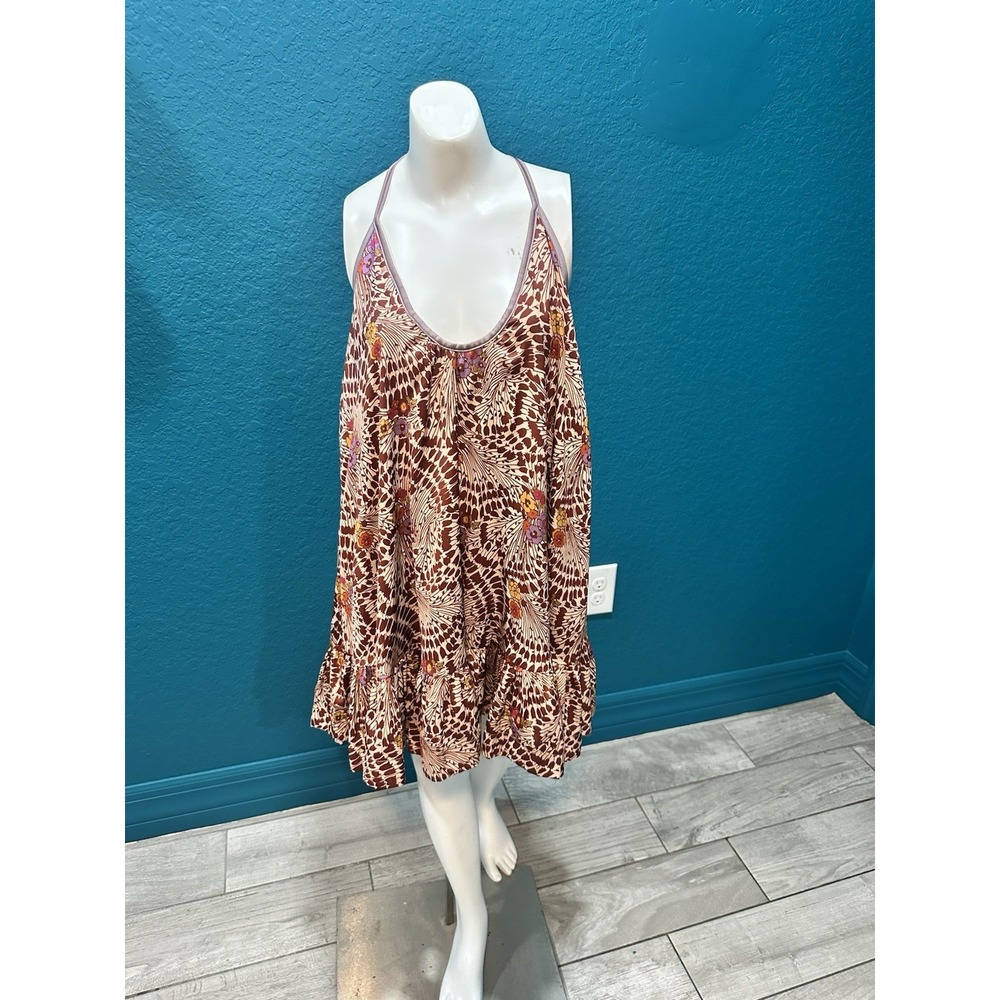 Free People XS Two Face Reversible Mini Dress Floral Velvet Boho Fairy Green